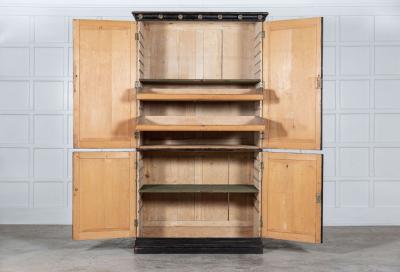 Large 19thC English Ebonised Gothic Pine Linen Press