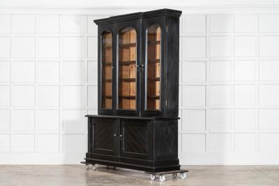 Large 19thC English Ebonised Oak Glazed Bookcase