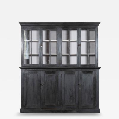 Large 19thC English Ebonised Oak Glazed Cabinet