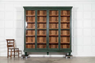 Large 19thC English Glazed Painted Pine Bookcase