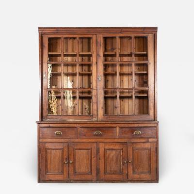 Large 19thC English Glazed Pine Haberdashery Cabinet