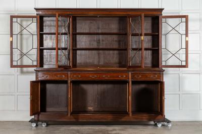 Large 19thC English Inlaid Mahogany Maple Co Library Bookcase
