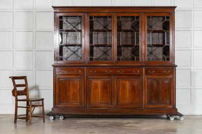 Large 19thC English Inlaid Mahogany Maple Co Library Bookcase