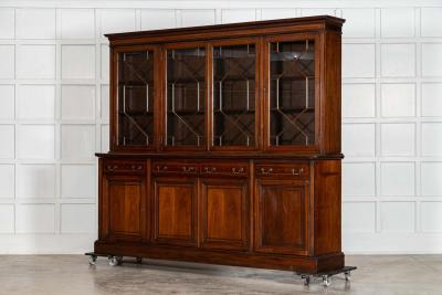 Large 19thC English Inlaid Mahogany Maple Co Library Bookcase