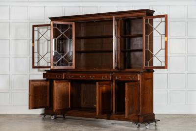 Large 19thC English Inlaid Mahogany Maple Co Library Bookcase