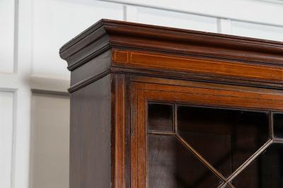 Large 19thC English Inlaid Mahogany Maple Co Library Bookcase