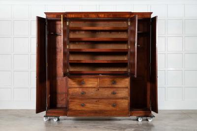 Large 19thC English Mahogany Breakfront Linen Press