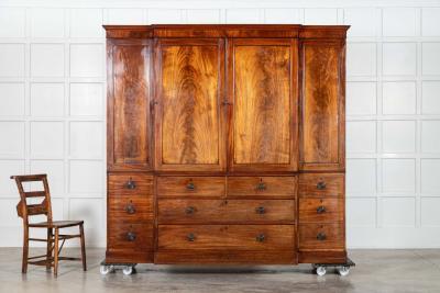 Large 19thC English Mahogany Breakfront Linen Press