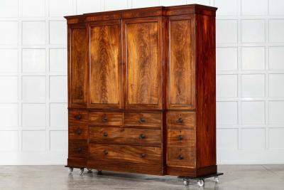 Large 19thC English Mahogany Breakfront Linen Press