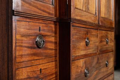 Large 19thC English Mahogany Breakfront Linen Press