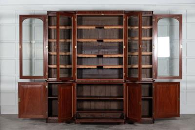Large 19thC English Mahogany Glazed Breakfront Bookcase