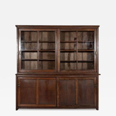 Large 19thC English Oak Glazed Housekeepers Cabinet