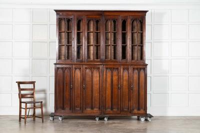 Large 19thC English Oak Glazed Library Bookcase