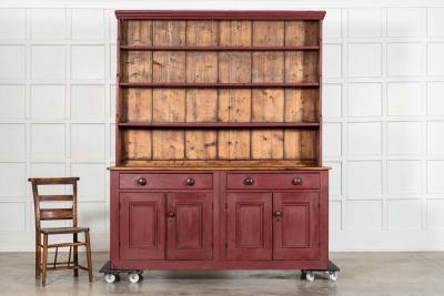 Large 19thC English Painted Pine Dresser