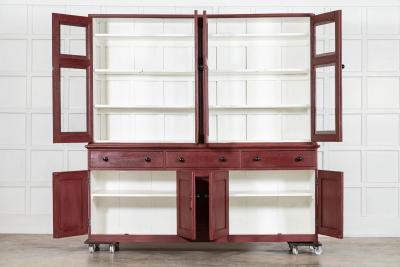 Large 19thC English Painted Pine Glazed Housekeepers Cupboard
