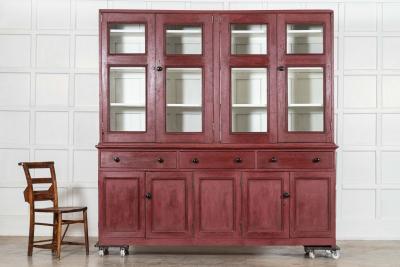 Large 19thC English Painted Pine Glazed Housekeepers Cupboard