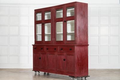 Large 19thC English Painted Pine Glazed Housekeepers Cupboard