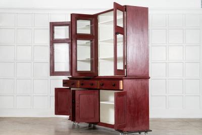 Large 19thC English Painted Pine Glazed Housekeepers Cupboard