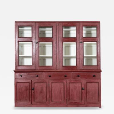 Large 19thC English Painted Pine Glazed Housekeepers Cupboard