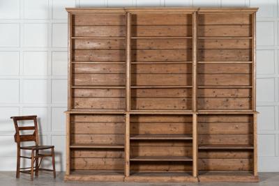 Large 19thC English Pine Breakfront Bookcase