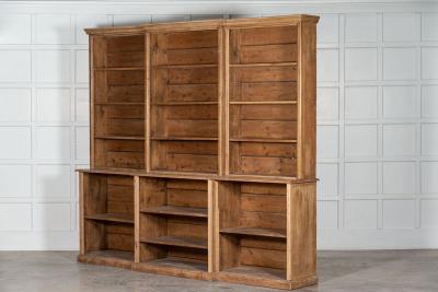 Large 19thC English Pine Breakfront Bookcase
