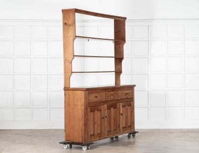 Large 19thC English Pine Waterfall Dresser