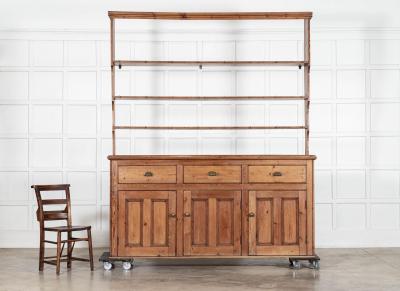 Large 19thC English Pine Waterfall Dresser