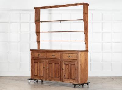 Large 19thC English Pine Waterfall Dresser