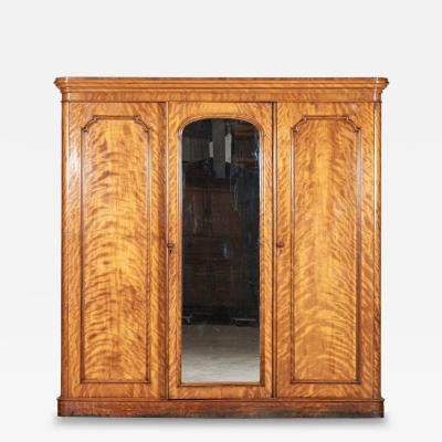 Large 19thC English Satin Birch Compactum Wardrobe