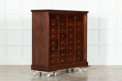 Large 19thC English Walnut Apothecary Bank Drawers