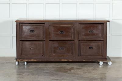 Large 19thC French Mahogany Pine Painted Counter Drawers