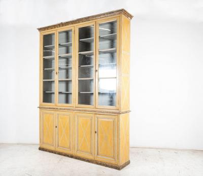 Large 19thC French Painted Pine Glazed Bookcase