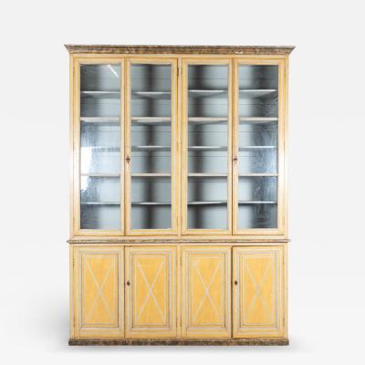 Large 19thC French Painted Pine Glazed Bookcase