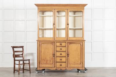 Large 19thC Painted English Pine Glazed Dresser