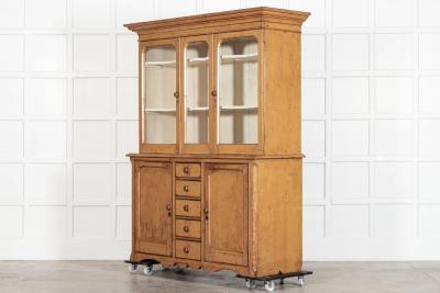 Large 19thC Painted English Pine Glazed Dresser