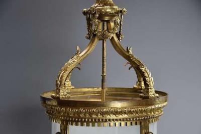 Large 19thc fine quality French gilt bronze circular hall lantern