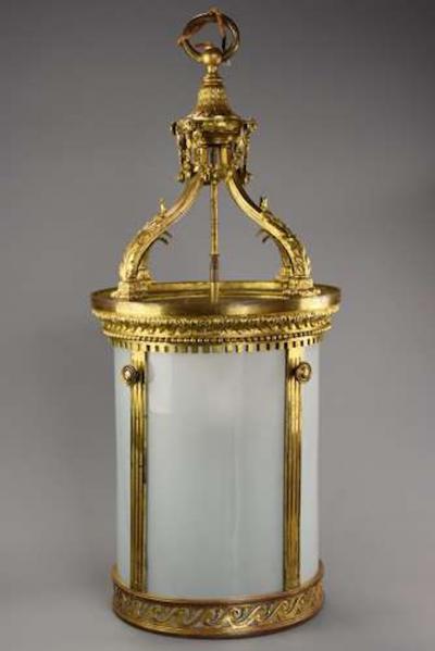 Large 19thc fine quality French gilt bronze circular hall lantern