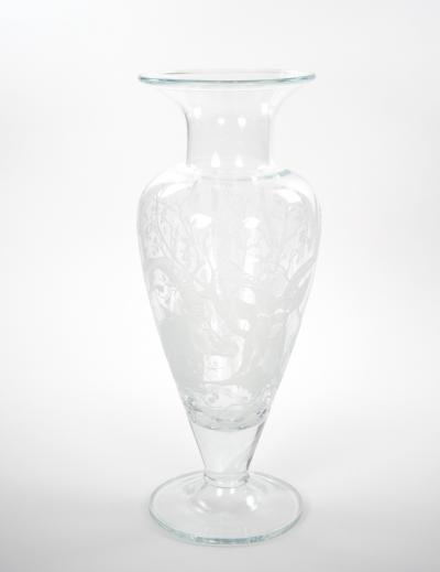 Large 20th Century Decorative Vase with Etched Antelopes by Erika Van Dewark