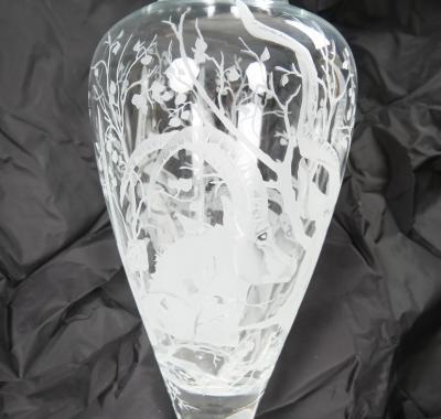 Large 20th Century Decorative Vase with Etched Antelopes by Erika Van Dewark