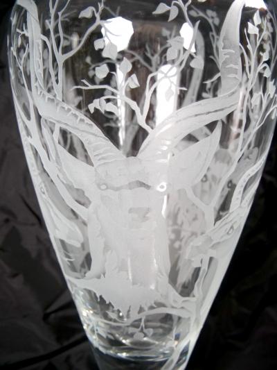 Large 20th Century Decorative Vase with Etched Antelopes by Erika Van Dewark