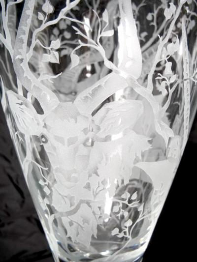 Large 20th Century Decorative Vase with Etched Antelopes by Erika Van Dewark