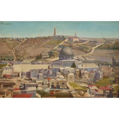 Large 20th century oil painting of Jerusalem