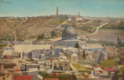 Large 20th century oil painting of Jerusalem
