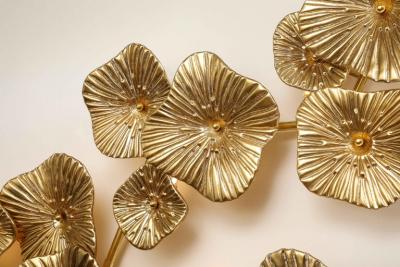 Large 24k Gold Leaf Murano Flower Glass and Brass Sconce or Chandelier Italy