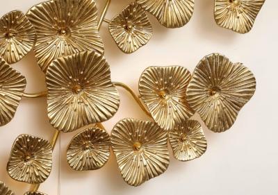 Large 24k Gold Leaf Murano Flower Glass and Brass Sconce or Chandelier Italy