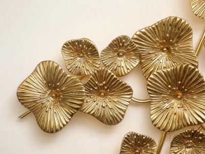 Large 24k Gold Leaf Murano Flower Glass and Brass Sconce or Chandelier Italy