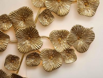 Large 24k Gold Leaf Murano Flower Glass and Brass Sconce or Chandelier Italy