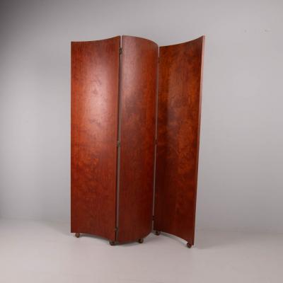 Large 3 panelled curved wooden partition 1980s France