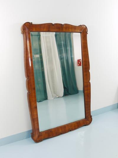 Large 59 Biedermeier Carved Scalloped Cherry Wood Wall Mirror Vienna 1850
