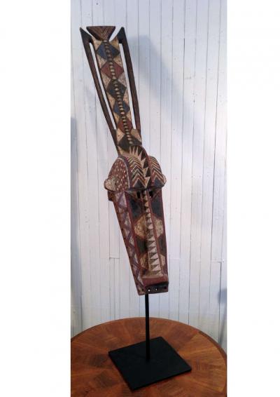 Large African Polychrome Wood Bobo Mask on Stand